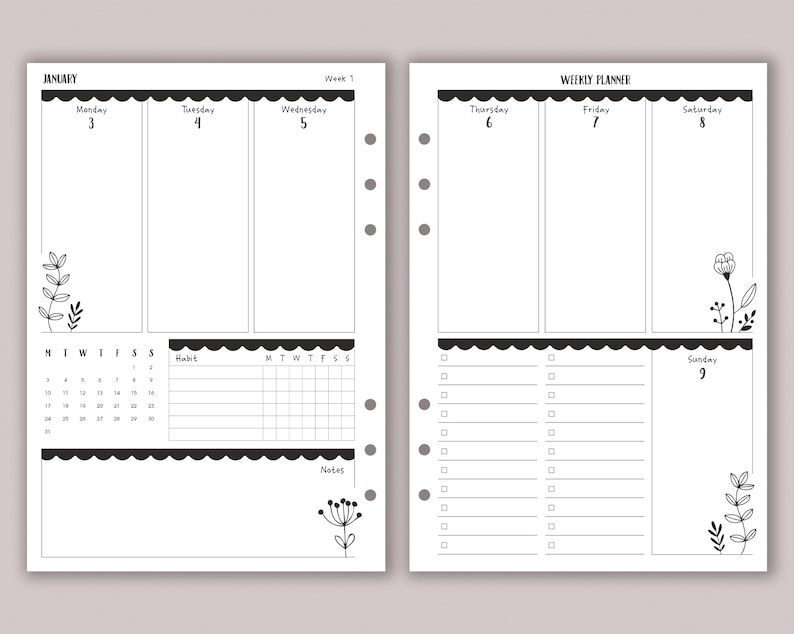 2023 DATED Weekly Planner Inserts A5 Dated Weekly Diary Page Etsy