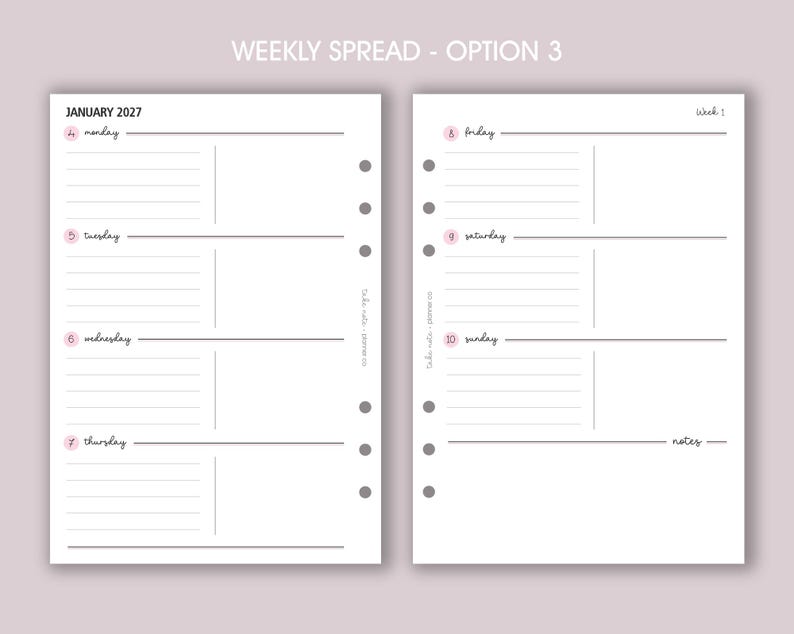 DATED Weekly Planner Inserts A5 | Diary Page Refill [classic:WEEK1] option 3