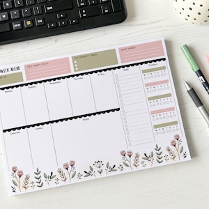 Weekly Planner A4 Deskpad Tear-Off Floral Note Pad image 1