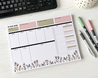 Weekly Planner A4 Deskpad | Tear-Off Floral Note Pad
