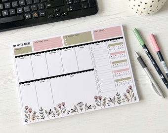 Weekly Planner A4 Deskpad | Tear off Floral Note Pad - Etsy UK