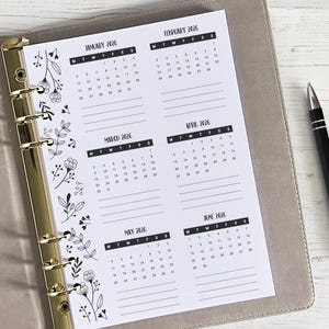 Yearly Overview A5 Planner Insert | Special Dates Summary [floral:YEAR2]  (US Tariff Covered)