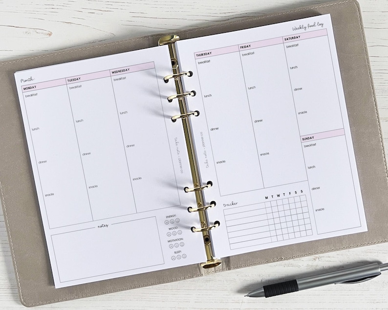 Food Diary | 12 MONTH UNDATED | A5 Planner Inserts [foodlog] - Etsy