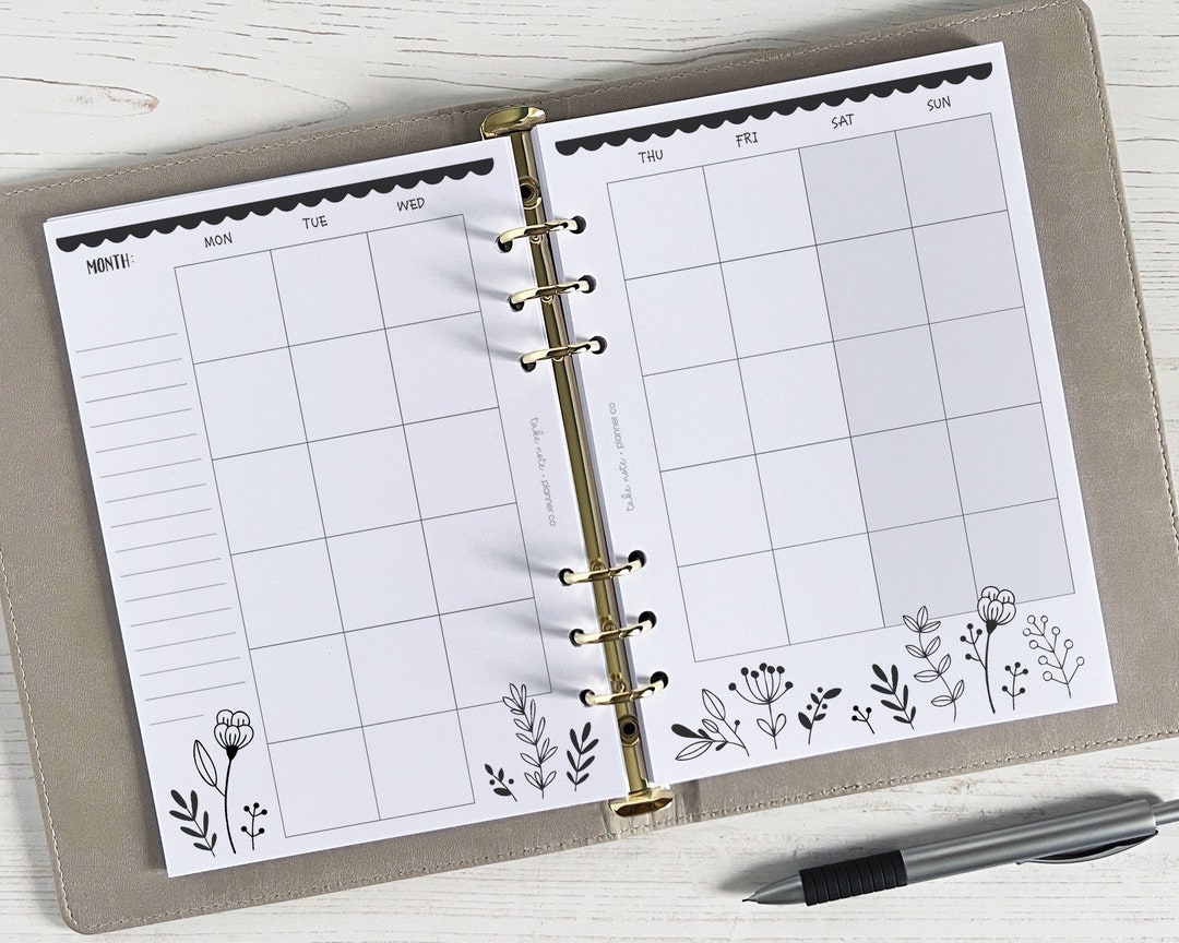 Undated Monthly Planner Inserts A5 | Month Page Refill [floral:month ...