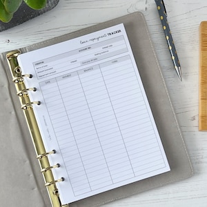 May include: A white sheet of paper with a loan repayment tracker. The tracker has columns for creditor, date, payment, balance, interest, interest rate, starting balance, due date, and notes.