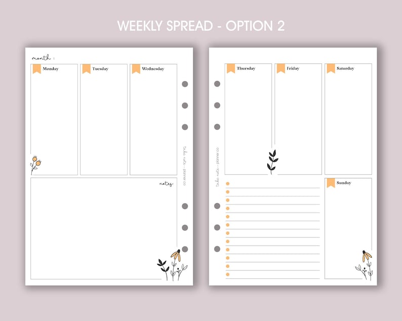 Undated Weekly Planner Inserts A5 | Diary Page Refill [daisy:week4] - Etsy