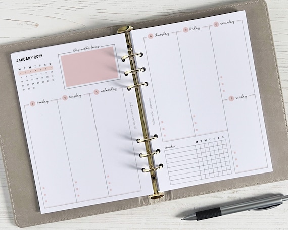 A5 2024 Weekly Planner Inserts