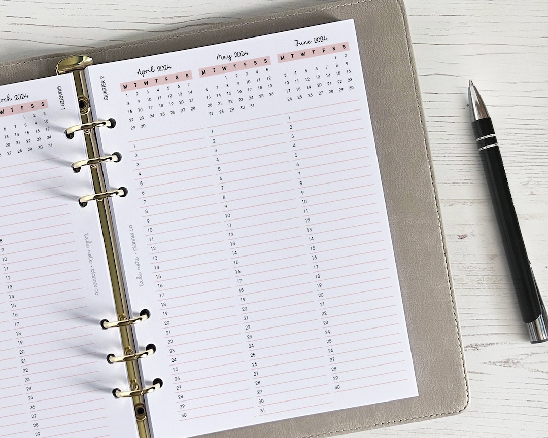 Quarterly Overview A5 Planner Inserts 2024 Special Dates Summary