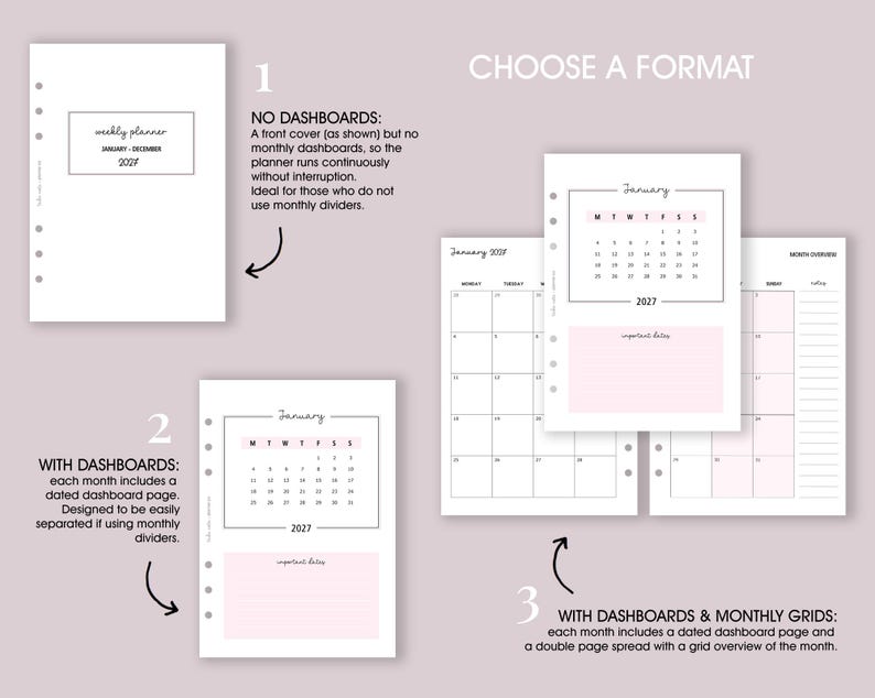 DATED Weekly Planner Inserts A5 | Diary Page Refill [classic:WEEK1] image 2