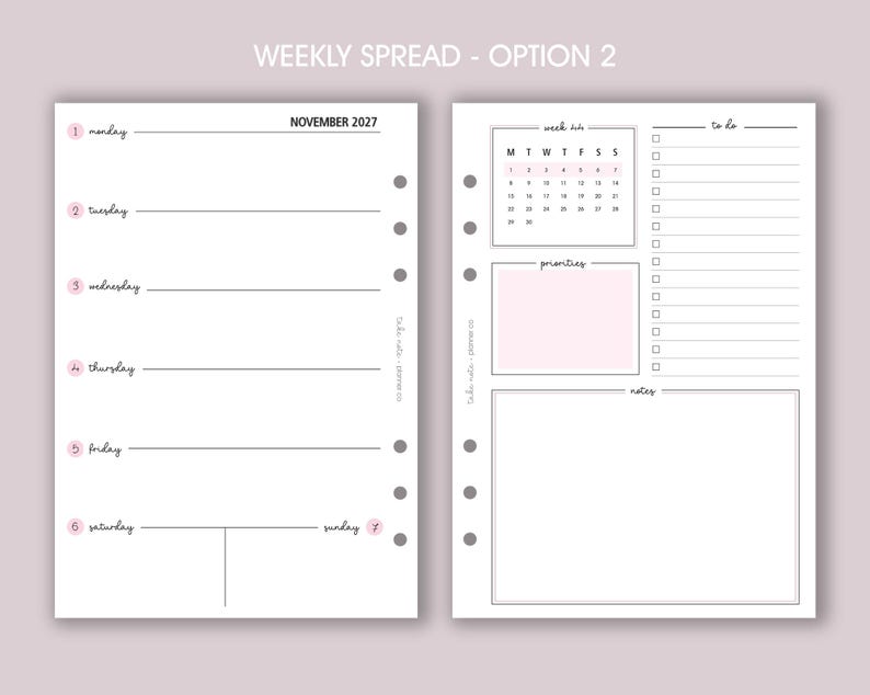 DATED Weekly Planner Inserts A5 | Diary Page Refill [classic:WEEK2] option 2