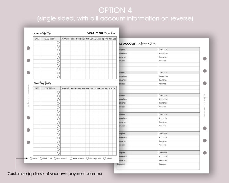 Yearly Bill Tracker A5 Planner Inserts | Finance Page Refill - Etsy