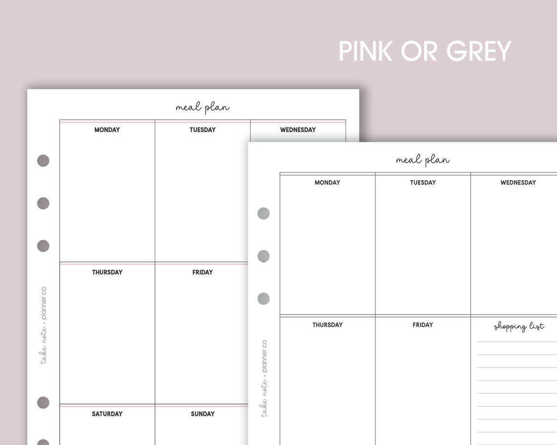 Meal Plan & Shopping List | A5 Planner Inserts - Etsy