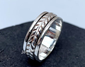 Sterling Silver Spinner Ring, Spinner Ring,  Women Ring, Silver Spinning Band, Meditation Ring, Hammered Spinner Ring, Gift For Her