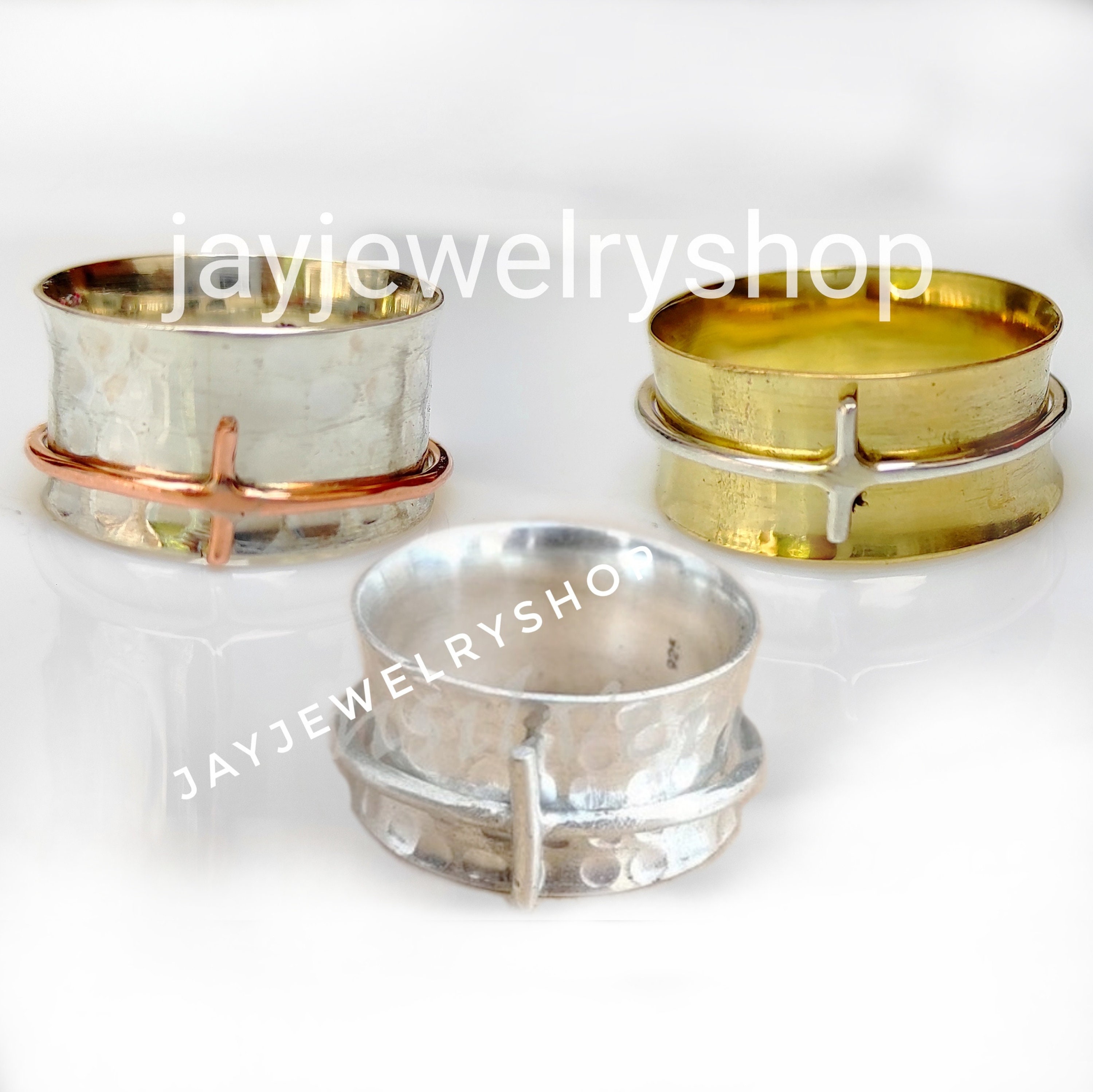 Cross Ring Three Tone Christian Cross Ring Anxiety Ring Etsy