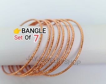 New! Set Of 7 Bangles, Thin Heavy Copper Bangle, Hammered Bangle, Thin Bangle, Stacking Bangles, Pure Copper Bangle, stacking bangle, bangle