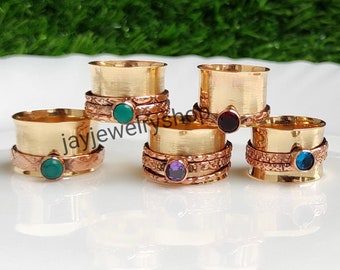 Ringe Lot, Natur & Mix Edelstein Kupfer Spinner Ringe, Hippie Ringe, Handgefertigter Schmuck Ring, Bulk Ringe, chunky Ringe