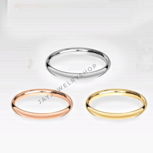 Plain Band Rings (2mm) / Classic Dome / Polished / Comfort Fit / Men's Women's Wedding Ring /Thin Simple Plain Band/Rose Gold Band/Gold Band