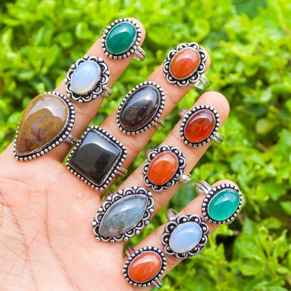 BULK SALE !! Mix Gemstone Ring Wholesale LOT 925 Sterling Silver Plated  Rings