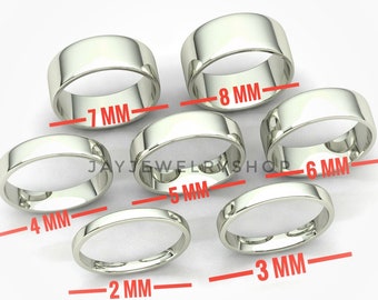 Sterling Silber Flach 2mm 3mm 4mm 5mm 6mm 7mm 8mm Edelstahl Comfort Fit Schlichte Hochzeit Band Solide 925 Sterling Ring Alle Größen erhältlich