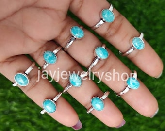 Groß Larimar Ringe für Frauen, Großhandel Schmuck, 925 Sterling Silber überzogene Ringe, Larimar Ringe, Blaue Larimar Ringe, Natürliche Blaue Larimar