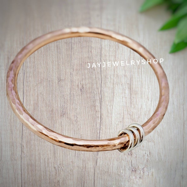 Heavy copper bangle with silver detail | Hammered copper stacking bangle | Pure copper bracelet | Gift for her | Handmade copper jewellery.