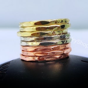 Three Tone Stacking Rings! Set of 8 Rings Stacking Ring Gold plated! Copper Stacking Ring! Hammered Ring! Stack Rings! Mini Rings! Thin Ring