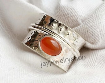 Carnelian Ring, Women Ring, Spinner Ring, Natural Carnelian,925 Silver Ring, Handmade Ring, Boho Ring, Anxiety Ring, Red carnelian gemstone