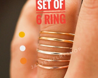 Three Tone Stacking Rings! Set of 6 Rings ! Ultra thin Rings ! Stack Rings For Women! Midi Rings! Stacked Rings!Handmade Rings! Dainty Rings