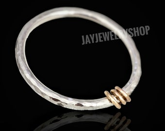 Zeer zware zilveren armband met gouden schakels | Massieve sterling zilveren armband met gouden schakels | Dikke zilveren armband | Cadeau voor vrouw | Handgemaakt