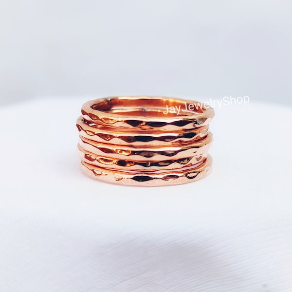 Set of 5 Super Thin Copper Rings, Copper Ring, Stackable Ring, Stacking Ring, Hammered Rings, Copper Band, Arthritis Ring, Stack Ring, Alari