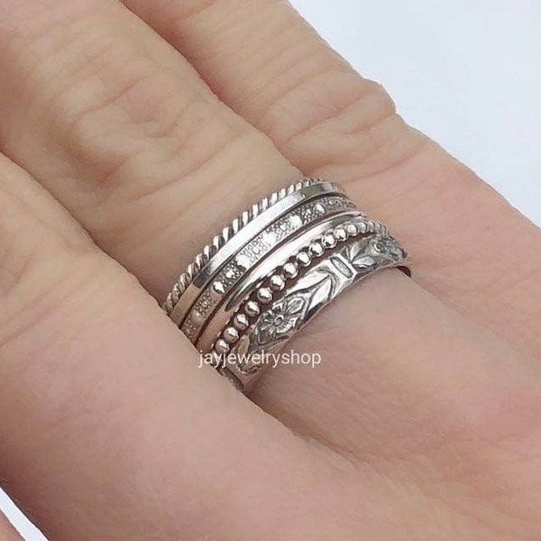 925 Silver Stacking Rings! Set of 6 Rings 925 Sterling Silver! Stack Rings For Women! Midi Rings! Stacked Rings!Handmade Rings! Dainty Rings