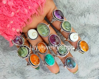 Mix Großhandel Edelstein Ringe Lot, Natürlicher Amethyst, Rosenquarz, Alle US-Größe Ringe, Multi- Mix Edelstein, 925 Silber Überzogener Ring Schmuck, Geschenk