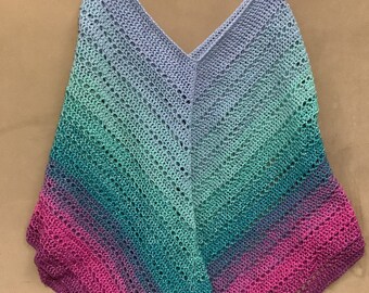 Sparkly Teal And Pink Poncho, Beach Cover Up, Summer Gift For Friend, Summer Fashion, Crochet Poncho For Women, Crochet Shawl Wrap