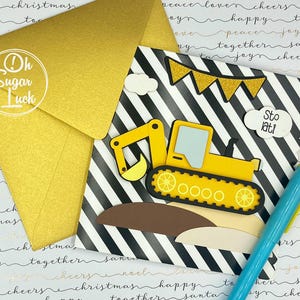 Carte de voeux 3D personnalisée pour pelle, carte pop-up personnalisable avec enveloppe, carte à thème de construction unique