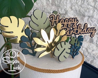 Monstera Cake Topper - tropical leaves on a birthday cake, cake decoration for plant lover