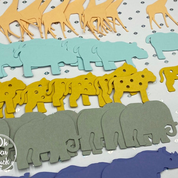 safari animal table confetti, animal table decoration, giraffe, tiger, elephant, rhino, hippo, safari party, birthday table decoration