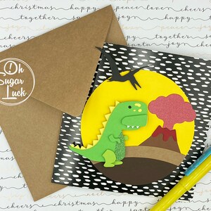 Lustige handgemachte Dino-Karte, Geburtstagskarte, Dino-Anlass Karte