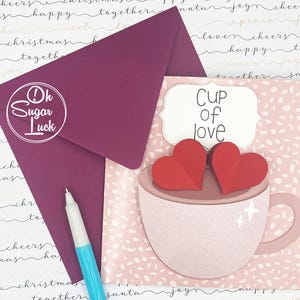 Kartka 3D „Cup of Love” na Walentynki – ręcznie robiona kartka z sercami