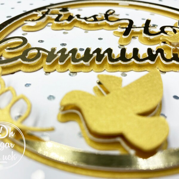 First Holy Communion cake topper - gold, elegant cake topper for a communion cake