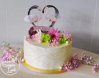 Pink Flamingo Wedding Cake Topper Gay Groom & Groom Cake Topper 