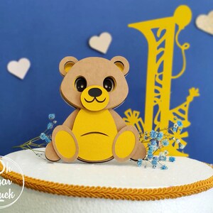 Süßer Bär Cake Topper, Cake Topper mit Zahl, 3D Cake Topper, Cake Topper für Jungen, Bär, Cake Topper