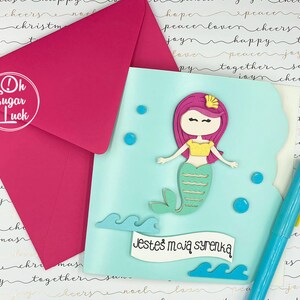 Spersonalizowana trójwymiarowa kartka okolicznościowa z motywem syreny – „Jesteś moją syrenką” – idealna na każdą okazję!
