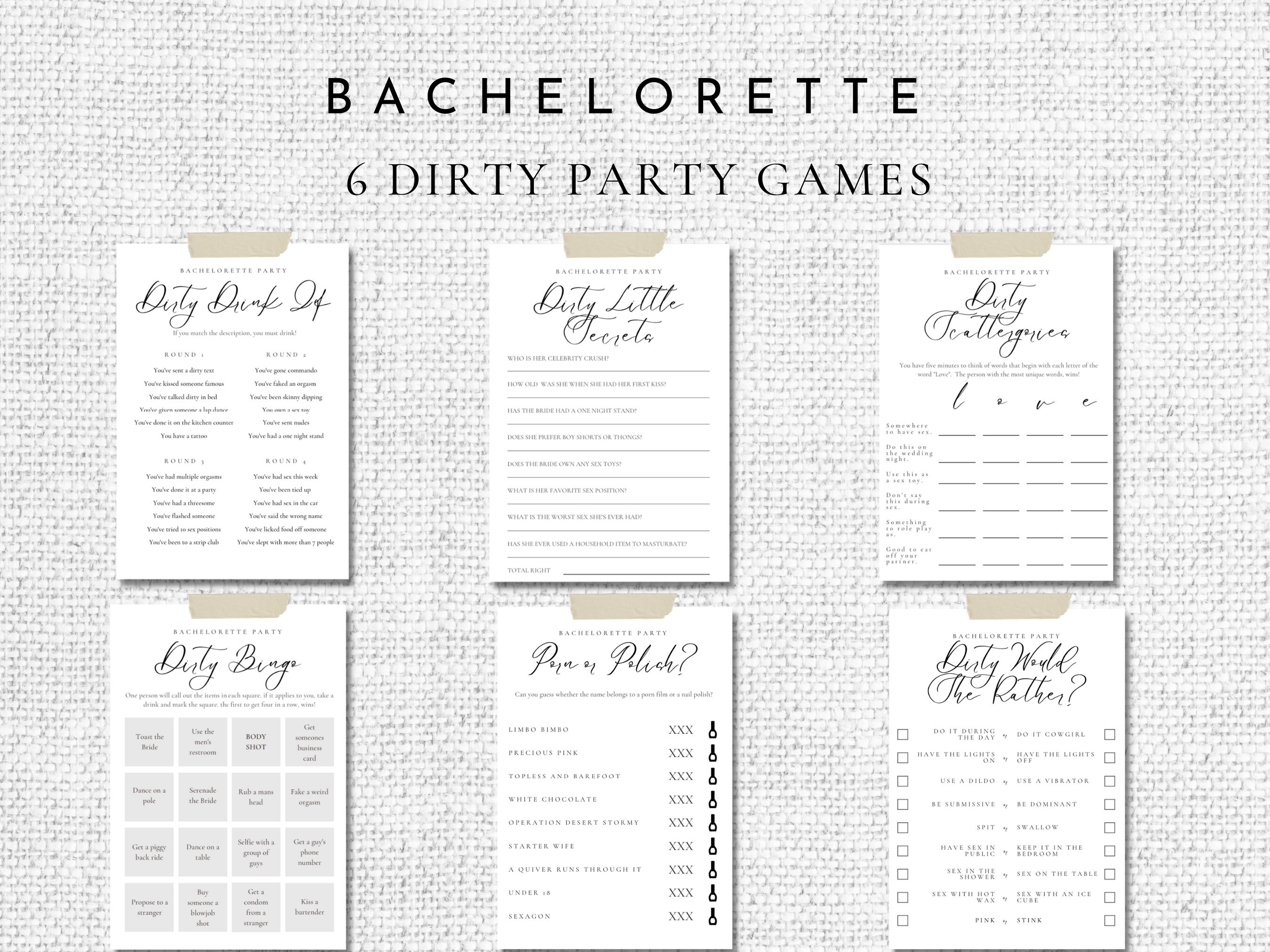 6 Dirty Bachelorette Party Games Bachelorette Party Game - Etsy
