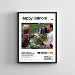 Póster de la película Happy Gilmore, arte mural icónico de la comedia de los años 90, regalo para un fan de Adam Sandler, póster de película deportiva retro para decoración del hogar