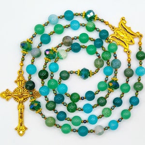 Mother of Mercy - Green and Teal Gemstones - Auspice Maria Rosary