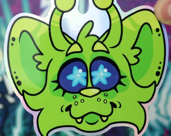 Alien Cat Vinyl-Aufkleber, holographisch