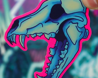 Neon Wolfsschädel Vinyl Sticker