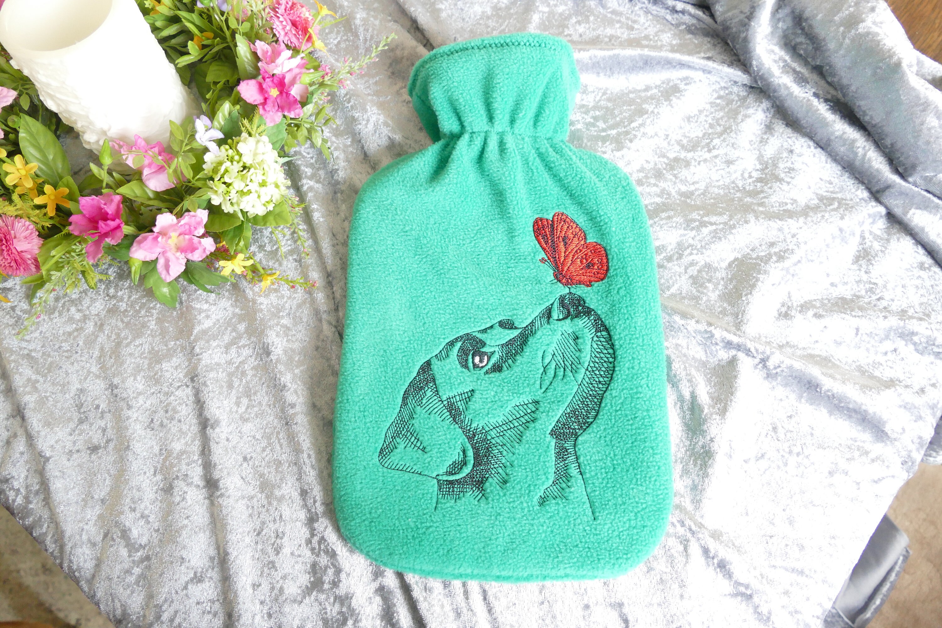 Embroidered Fleece Cover With Hot Water Bottle Etsy
