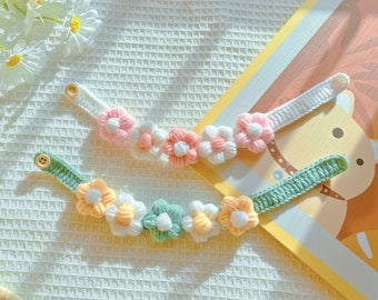 Pretty Flower Crochet Cat & Small Dog Collar, Unique Handmade Clothes Accessory for Kitten and Puppy, Adorable Beautiful Floral Bandana Gift