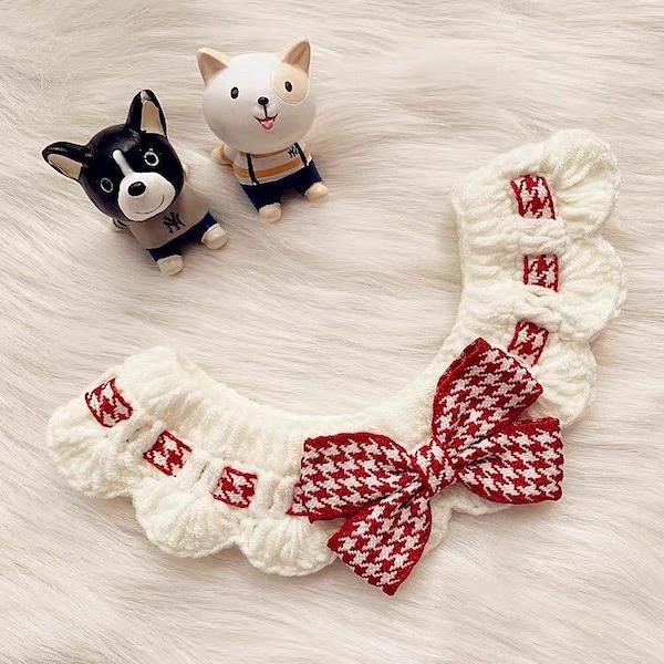Cute Bow Tie Cat & Small Dog Collar, Soft Crochet Handmade Pet Clothes Accessory, Luxury Fancy Unique Japanese Style Bandana for Kitten